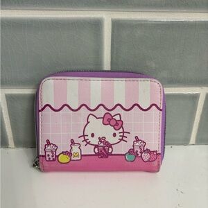Loungefly Hello Kitty Sweets Pink Stripe mini zipper wallet.
